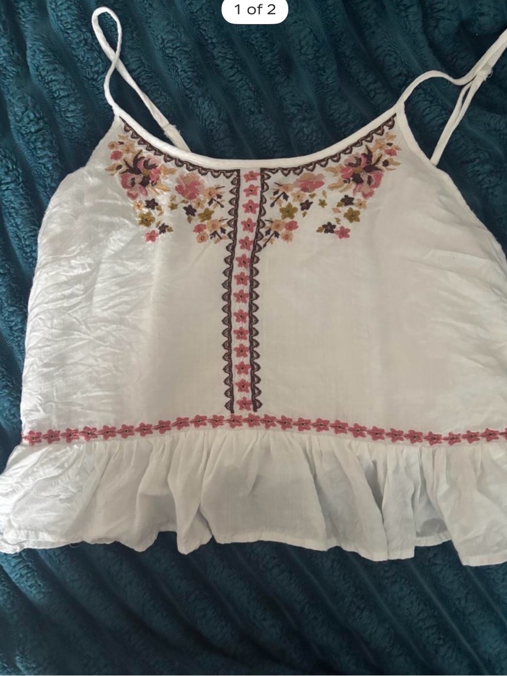 White Floral Embroidered Ruffle Cami Tank Top